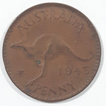 1943 Australia King George VI Half Penny Copper Metal Coin