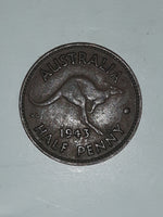 1943 Australia King George VI Half Penny Copper Metal Coin