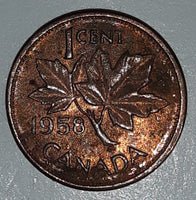 1958 Canada Young Queen Elizabeth II 1 Cent Copper Metal Coin