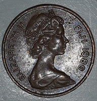 1980 Fiji Queen Elizabeth II 2 Cents Metal Coin