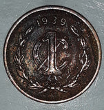 1939 Mexico 1 Centavos Metal Coin