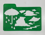 1989 HFC Weather-2 #67 Umbrella Raindrops Clouds Lightning Green Plastic Stencil