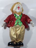 Vintage Collector's Choice Clown in Green Vest Red Jacket Gold Pants and Gold Hat Large 22" Tall Heavy Porcelain Doll