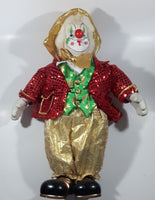 Vintage Collector's Choice Clown in Green Vest Red Jacket Gold Pants and Gold Hat Large 22" Tall Heavy Porcelain Doll