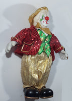 Vintage Collector's Choice Clown in Green Vest Red Jacket Gold Pants and Gold Hat Large 22" Tall Heavy Porcelain Doll