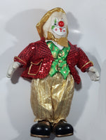 Vintage Collector's Choice Clown in Green Vest Red Jacket Gold Pants and Gold Hat Large 22" Tall Heavy Porcelain Doll