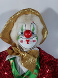 Vintage Collector's Choice Clown in Green Vest Red Jacket Gold Pants and Gold Hat Large 22" Tall Heavy Porcelain Doll