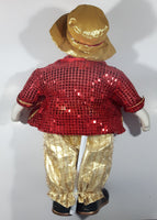 Vintage Collector's Choice Clown in Green Vest Red Jacket Gold Pants and Gold Hat Large 22" Tall Heavy Porcelain Doll