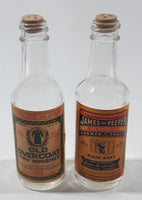 Rare 1950s James The Peeper and Old Overcoat Wry Whiskey GAG Non-alcoholic Paper Label Miniature Glass Liquor Bottles Salt and Pepper Shakers