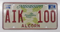 1982 Mississippi The Hospitality State Alcorn County Metal Vehicle License Plate Tag AIK 100