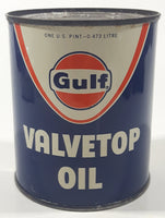 Vintage Gulf Valvetop Oil 4" Tall One U.S. Pint - 0.473 Litre Metal Oil Can