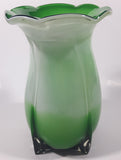 Green and Light Green Ruffle Top Open Bulb Flower 7 3/4" Tall Art Glass Vase