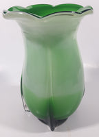 Green and Light Green Ruffle Top Open Bulb Flower 7 3/4" Tall Art Glass Vase