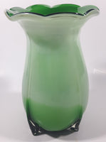 Green and Light Green Ruffle Top Open Bulb Flower 7 3/4" Tall Art Glass Vase