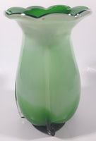 Green and Light Green Ruffle Top Open Bulb Flower 7 3/4" Tall Art Glass Vase