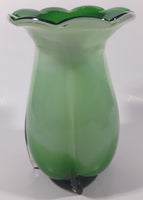 Green and Light Green Ruffle Top Open Bulb Flower 7 3/4" Tall Art Glass Vase