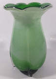 Green and Light Green Ruffle Top Open Bulb Flower 7 3/4" Tall Art Glass Vase