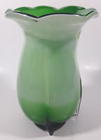 Green and Light Green Ruffle Top Open Bulb Flower 7 3/4" Tall Art Glass Vase