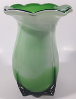 Green and Light Green Ruffle Top Open Bulb Flower 7 3/4" Tall Art Glass Vase