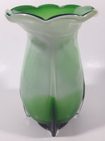 Green and Light Green Ruffle Top Open Bulb Flower 7 3/4" Tall Art Glass Vase