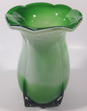 Green and Light Green Ruffle Top Open Bulb Flower 7 3/4" Tall Art Glass Vase