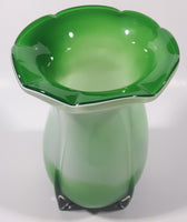 Green and Light Green Ruffle Top Open Bulb Flower 7 3/4" Tall Art Glass Vase