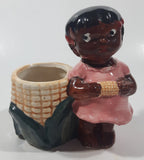 Antique 1940s Occupied Japan Black Girl Holding Corn Small 4 1/2" Tall Ceramic Planter Vase