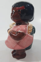 Antique 1940s Occupied Japan Black Girl Holding Corn Small 4 1/2" Tall Ceramic Planter Vase