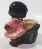 Antique 1940s Occupied Japan Black Girl Holding Corn Small 4 1/2" Tall Ceramic Planter Vase