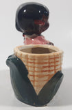 Antique 1940s Occupied Japan Black Girl Holding Corn Small 4 1/2" Tall Ceramic Planter Vase