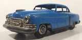 Vintage 1950s SSS Japan Blue Car and Silver Camper Trailer Pressed Steel Friction Toy Car Vehicle