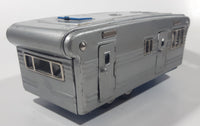 Vintage 1950s SSS Japan Blue Car and Silver Camper Trailer Pressed Steel Friction Toy Car Vehicle