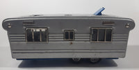 Vintage 1950s SSS Japan Blue Car and Silver Camper Trailer Pressed Steel Friction Toy Car Vehicle