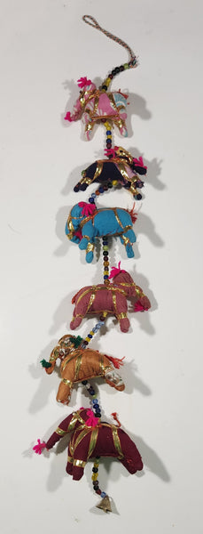 Maharaja String Beaded Colorful Indian Elephant Stuffed Animals 30" Hanging Decoration with Bell at Bottom