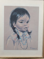 Vintage Dorothy Francis First Nations Native Child 9 3/4" x 11 3/4" Framed Painting Print