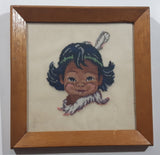 Vintage First Nations Native Child 7 1/2" x 7 1/2" Framed Cross Stitch Needle Petit Point Picture