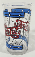 Vintage Pepsi Blue and Red Stained Glass Style 4 1/4" Tall Glass Cup