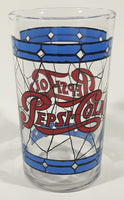 Vintage Pepsi Blue and Red Stained Glass Style 4 1/4" Tall Glass Cup