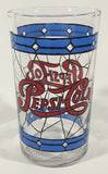 Vintage Pepsi Blue and Red Stained Glass Style 4 1/4" Tall Glass Cup