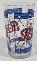 Vintage Pepsi Blue and Red Stained Glass Style 4 1/4" Tall Glass Cup