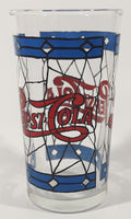 Vintage Pepsi Blue and Red Stained Glass Style 5" Tall Glass Cup