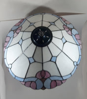 Vintage Blue and White Stained Glass Baroque European Style 23" Tall Brass Metal Table Lamp