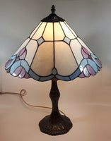 Vintage Blue and White Stained Glass Baroque European Style 23" Tall Brass Metal Table Lamp
