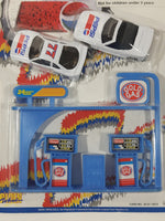 1990s Golden Wheel Special Edition Pepsi Team Racer #77 Die Cast Toy Race Car Vehicles with Gold Gas Blue Gas Station Pumps New in Package
