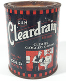 Rare Antique C&H Cleardrain Clears Clogged Drains 4 1/4" Tall Metal Can Still Full