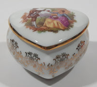 Vintage Limoges France Fragonard Scene Heart Shaped Small Porcelain Trinket Box