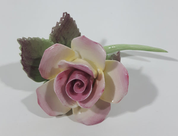 Vintage Camelot Pink Rose with Green Leaf Steam Miniature Fine Bone China Ornament