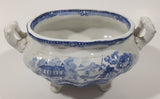 Antique c. 1850-1861 Thomas Till & Son Victorian Blue and White Royal Cottage Pattern Soup Tureen or Sugar Bowl Porcelain Dish with Handles