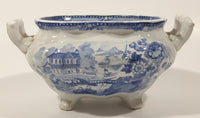 Antique c. 1850-1861 Thomas Till & Son Victorian Blue and White Royal Cottage Pattern Soup Tureen or Sugar Bowl Porcelain Dish with Handles