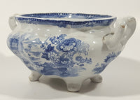 Antique c. 1850-1861 Thomas Till & Son Victorian Blue and White Royal Cottage Pattern Soup Tureen or Sugar Bowl Porcelain Dish with Handles